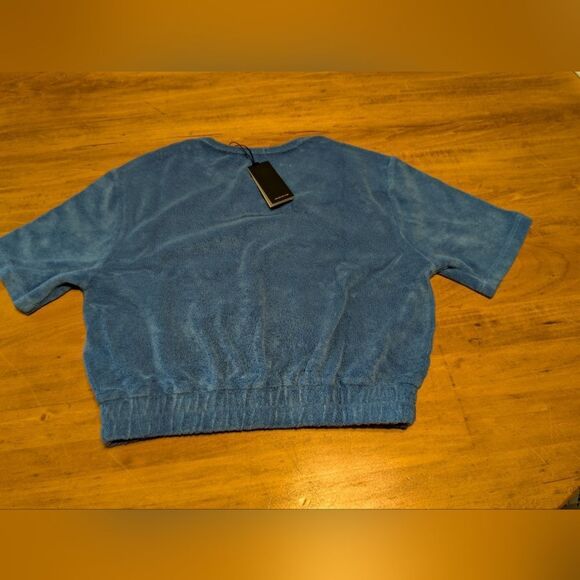 NWT Monrow Terry Cloth Short Sleeve Top Cerulean Size XXS - Picture 3 of 5